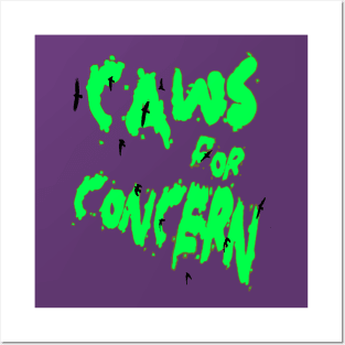 Halloween Ravens Caws For Concern Fun Pun Green Quote Posters and Art